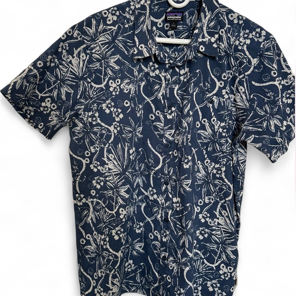Patagonia Men’s Go-To Shirt Dirt Bags: Stone Blue Pattern-Size L-Camp Outdoors